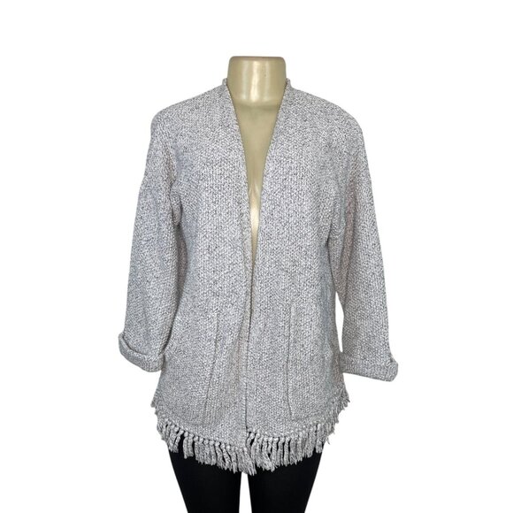 Madewell Womens Open Front Fringe Cardigan Sweater Gray White Size S - Picture 1 of 6